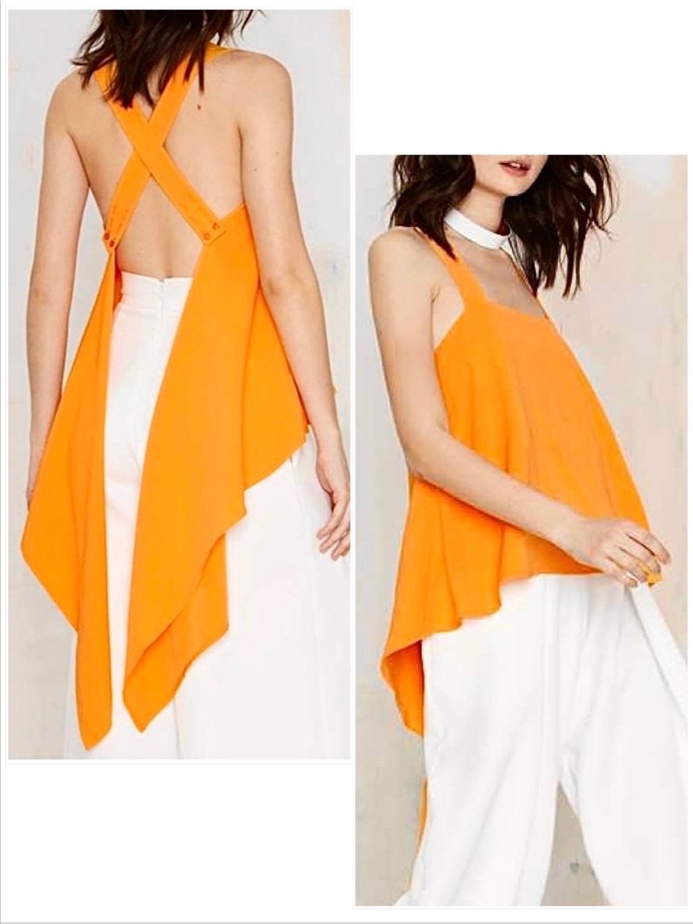 Asilio bright orange draping open back sleeveless top NWT